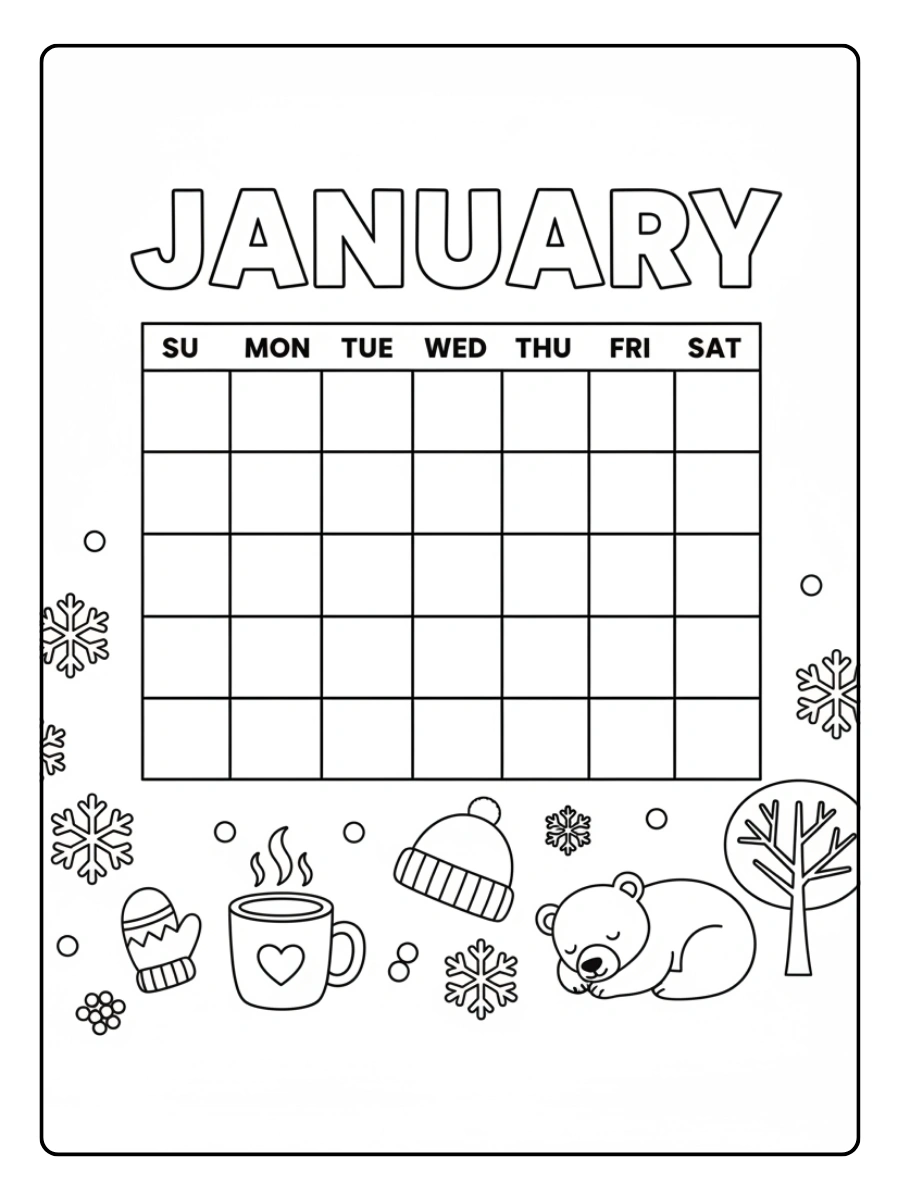 January Coloring Pages – January Calendar Page
