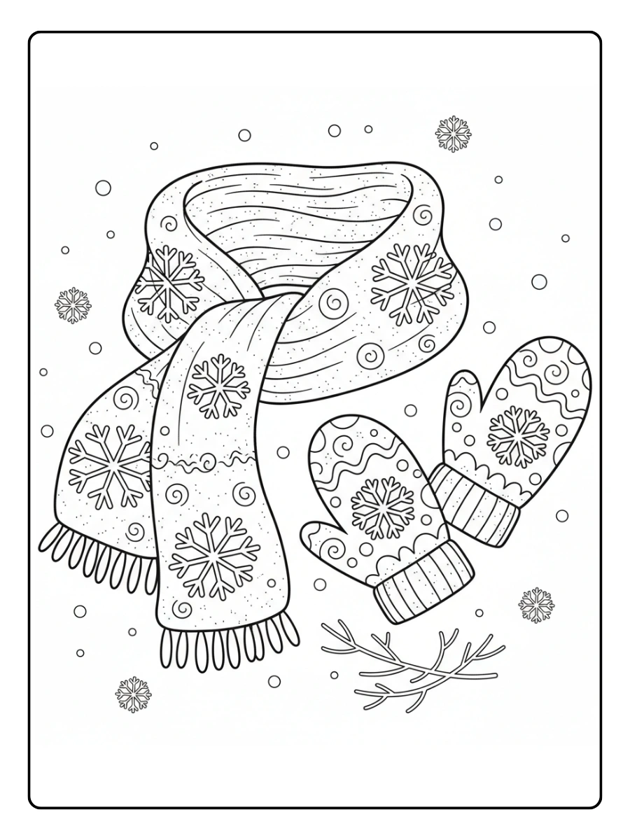 January Coloring Pages – Scarf and Mittens