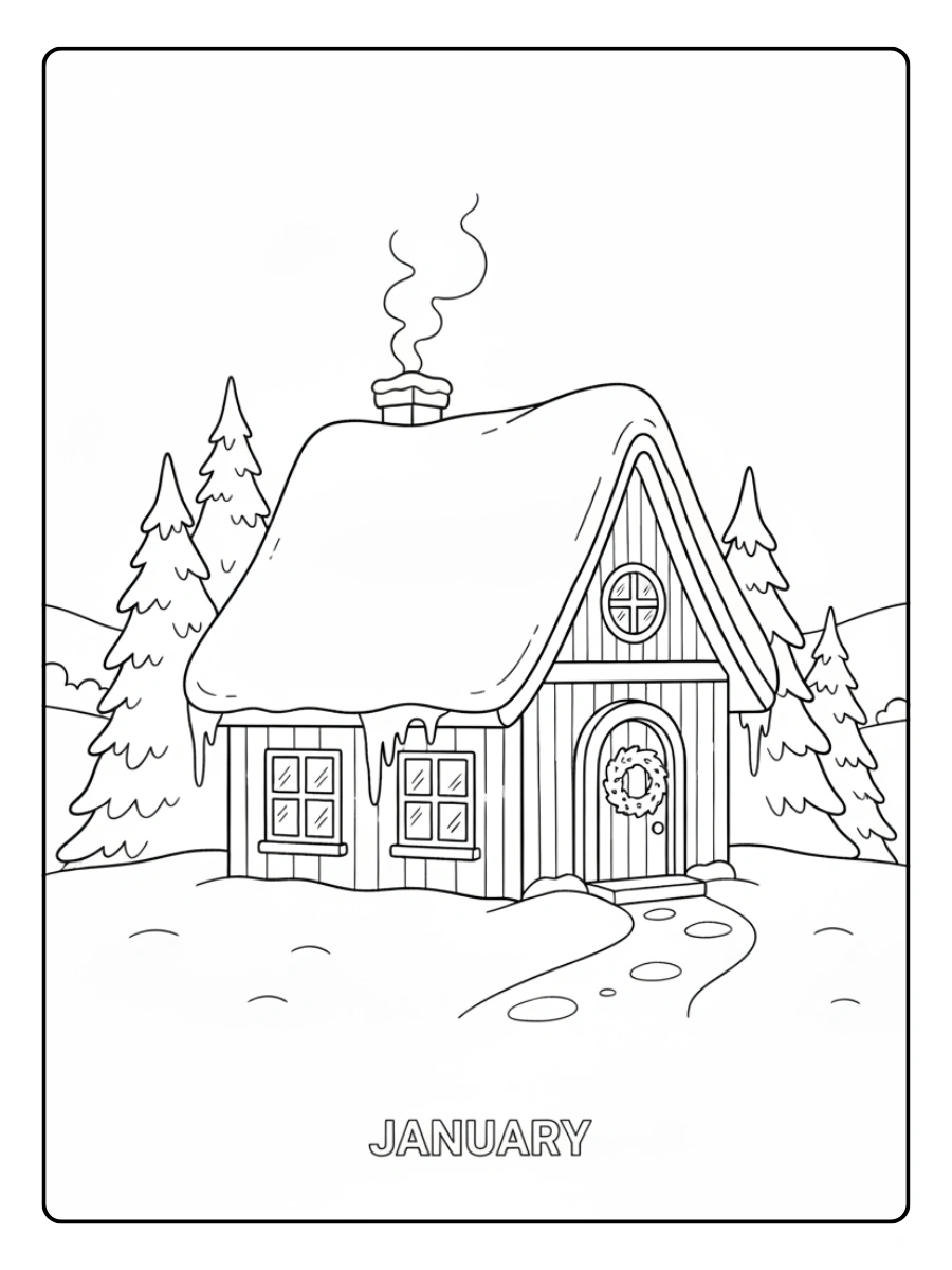 January Coloring Pages – Snowy House