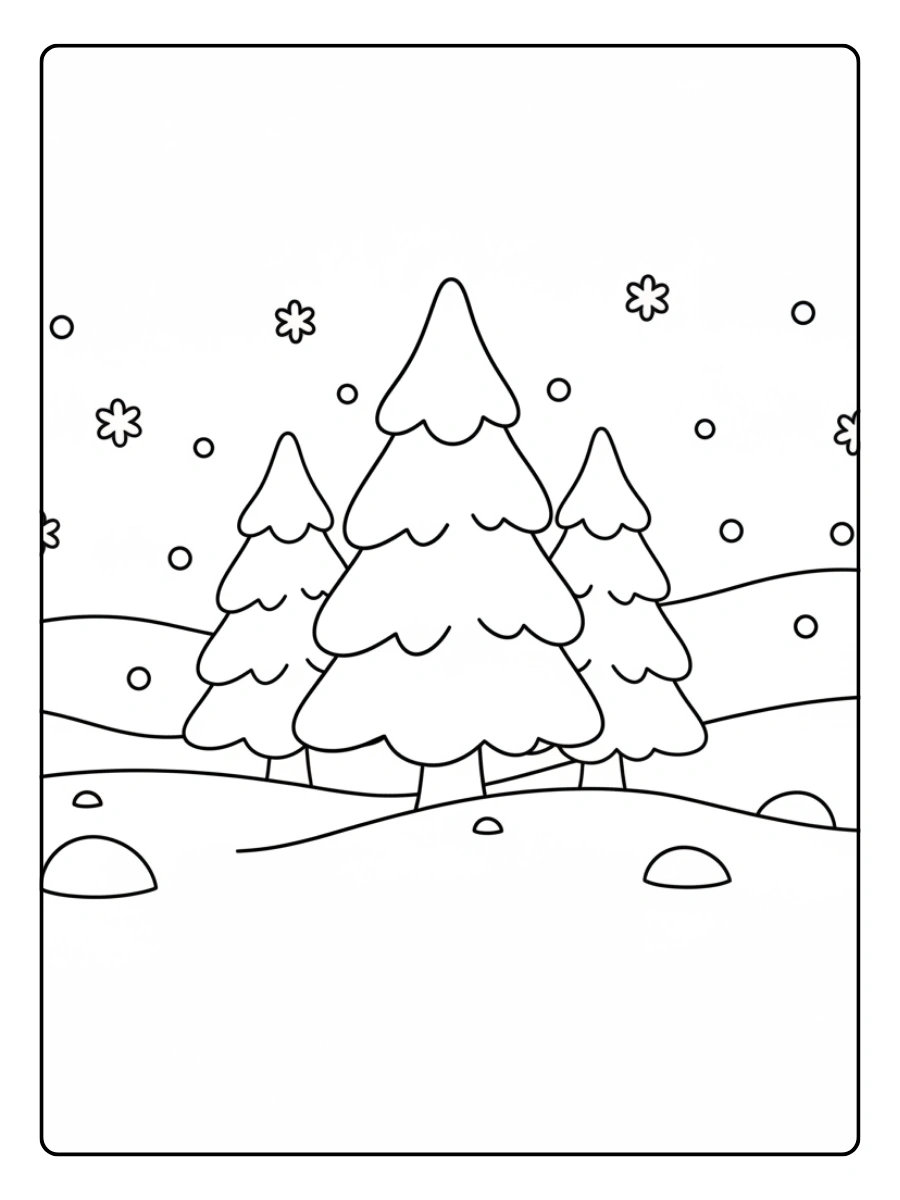 January Coloring Pages – Snowy Trees