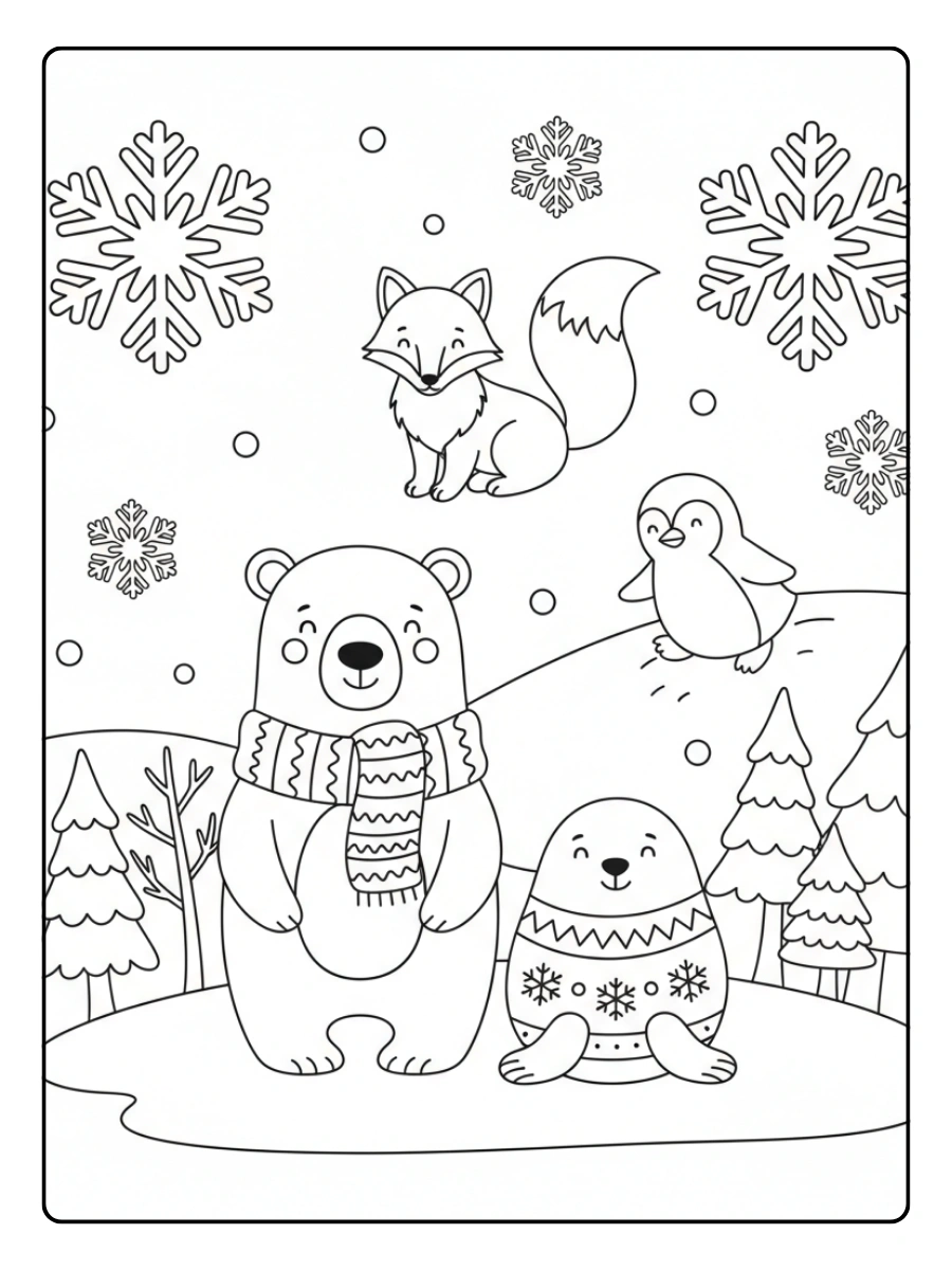 January Coloring Pages – Winter Animals