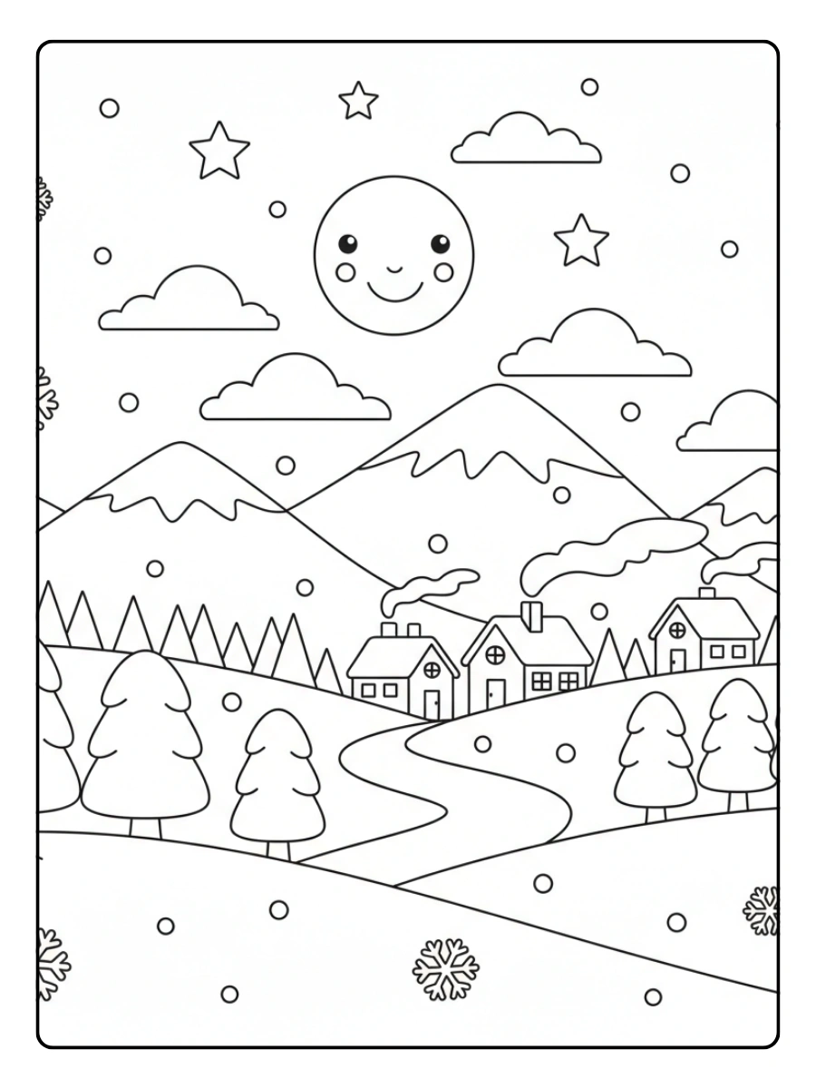 January Coloring Pages – Winter Landscape