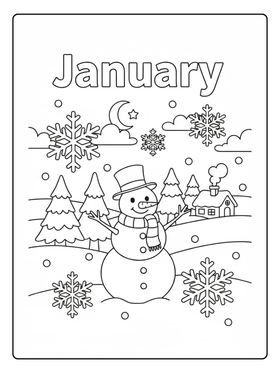 January Coloring Pages – Winter Snow