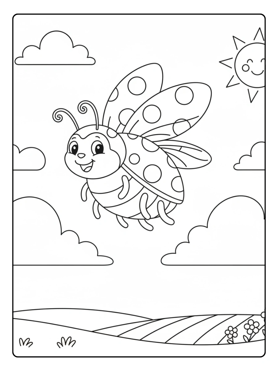 Ladybug Coloring Pages – Ladybug Flying in Sky