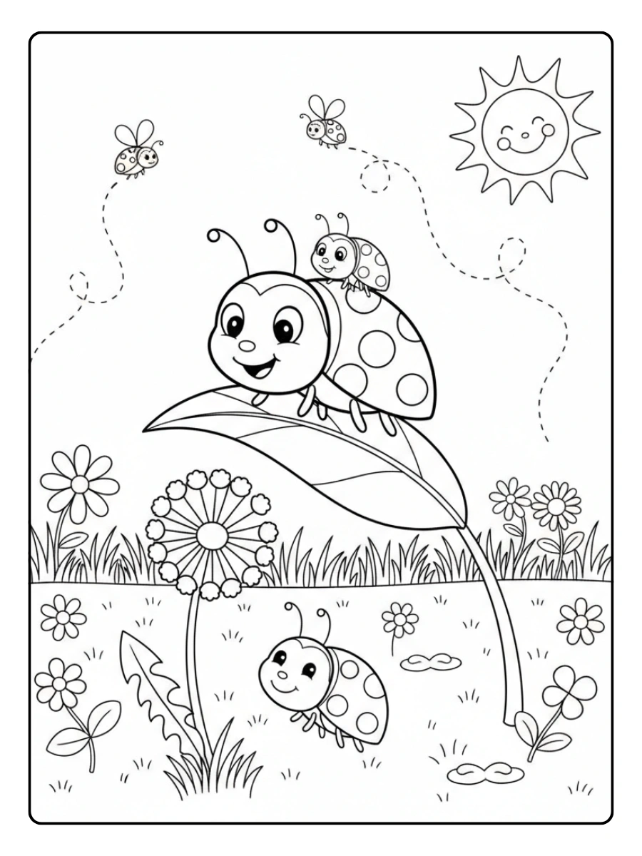 Ladybug Coloring Pages – Ladybug Outdoor Scene