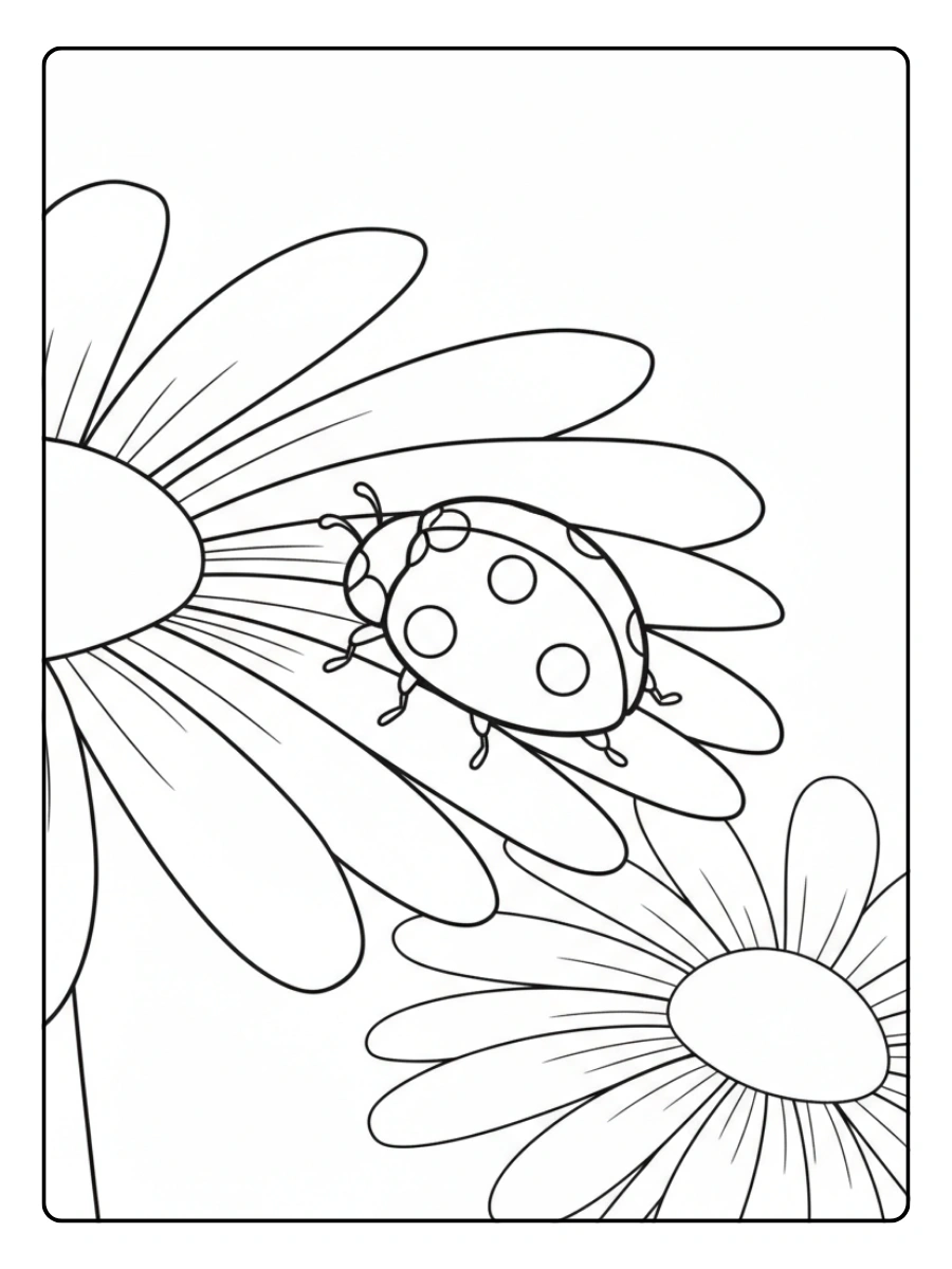 Ladybug Coloring Pages – Ladybug on Flower Petal
