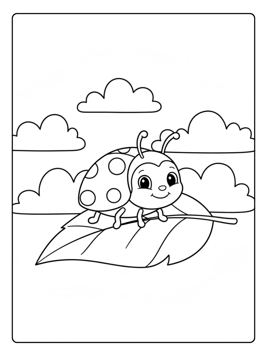 Ladybug Coloring Pages – Ladybug with Cloud Background