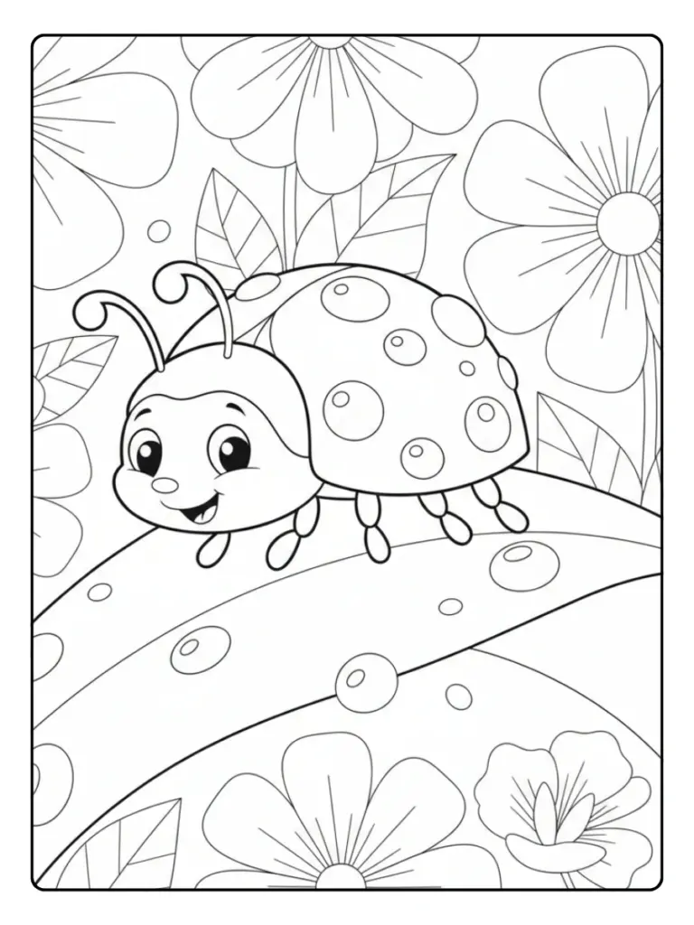 Ladybug Coloring Pages – Ladybug with Dew Drops