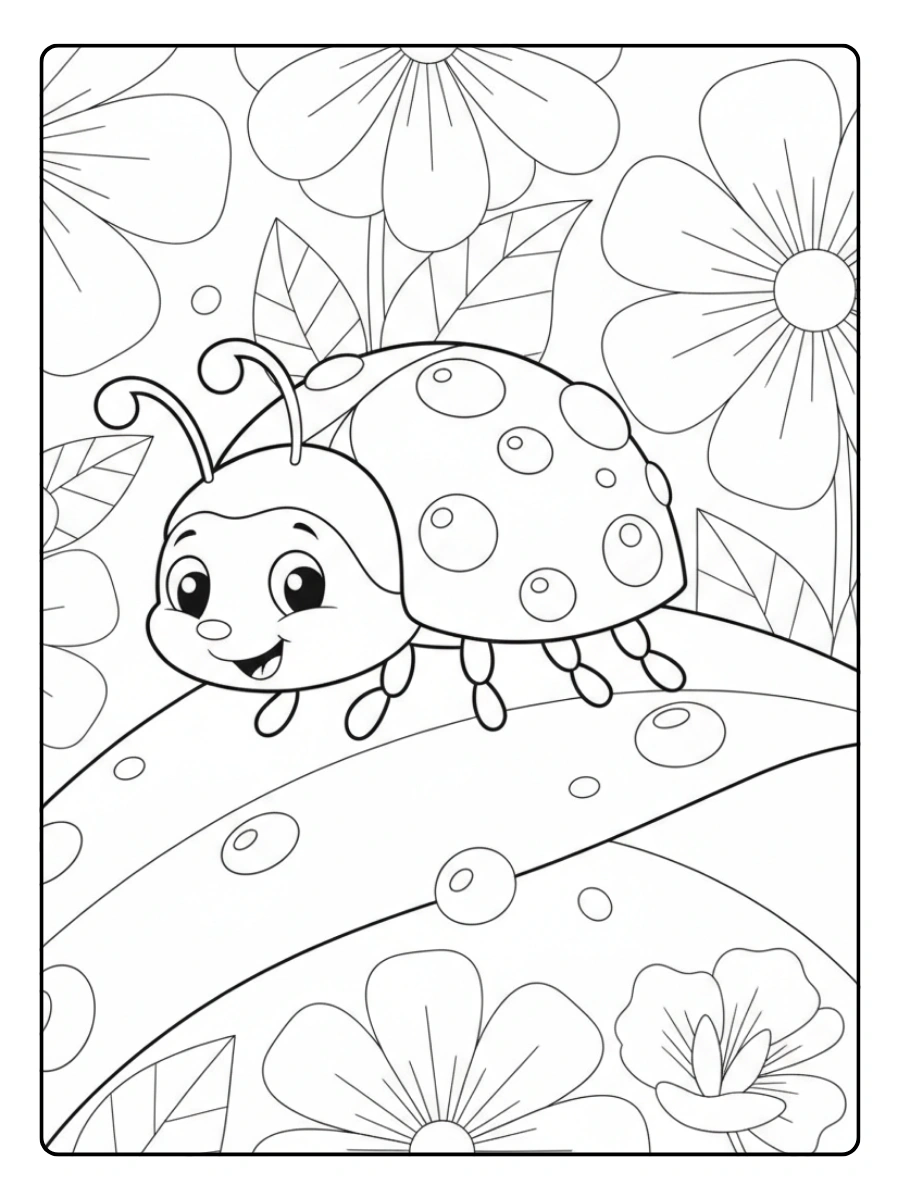 Ladybug Coloring Pages – Ladybug with Dew Drops