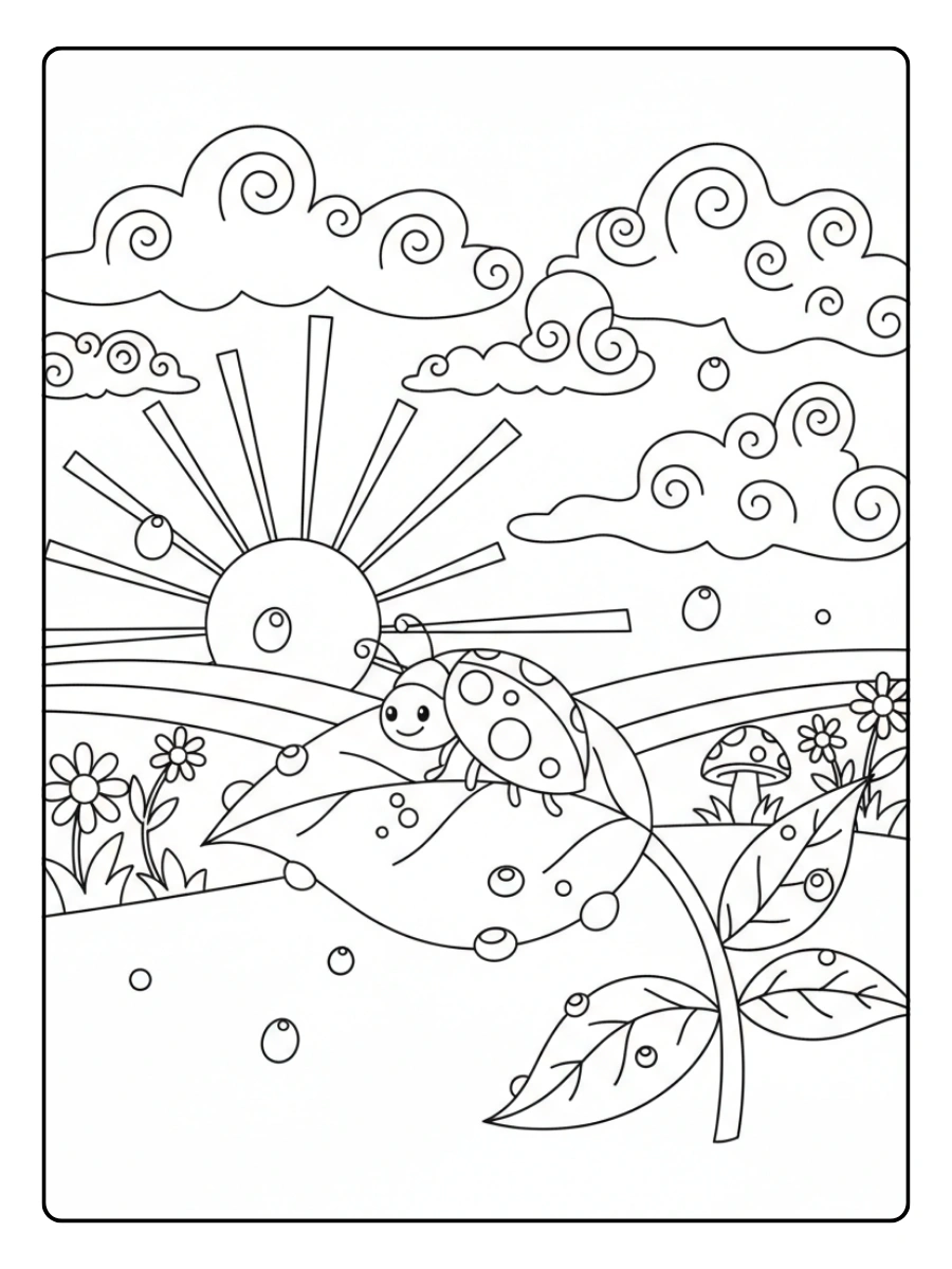 Ladybug Coloring Pages – Morning Ladybug Scene