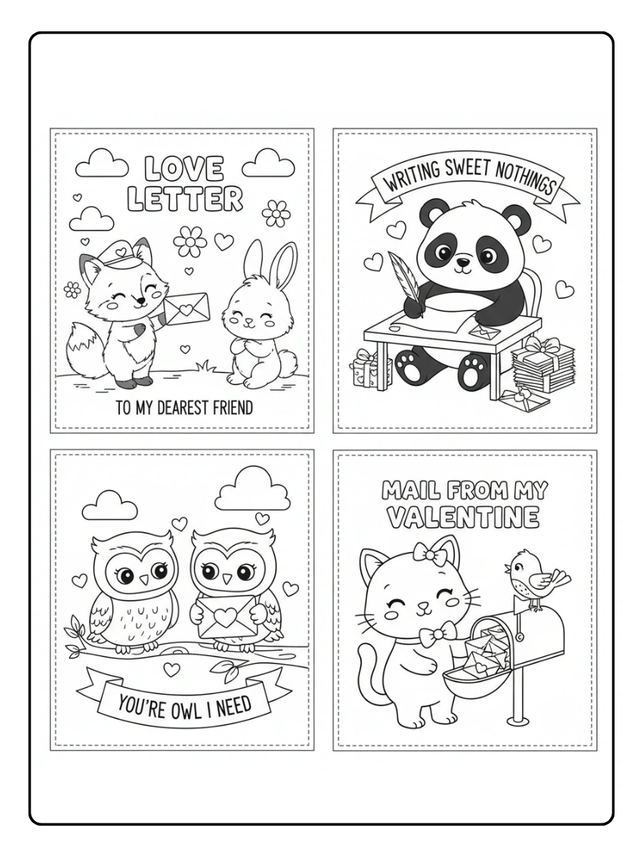 Love Letters Coloring Pages – Cute Animal Love Letter