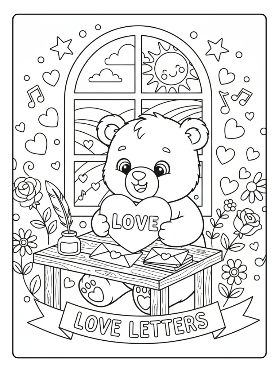 Love Letters Coloring Pages – Cute Bear Love Letter