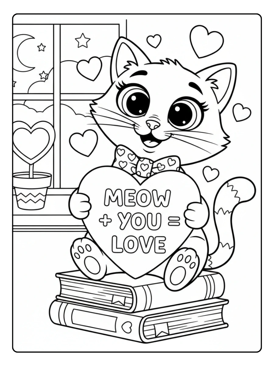 Love Letters Coloring Pages – Cute Cat Love Letter