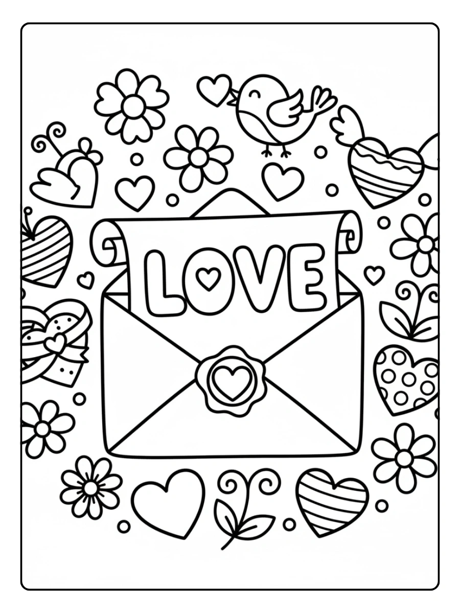Love Letters Coloring Pages – Cute Heart Stamp Letter
