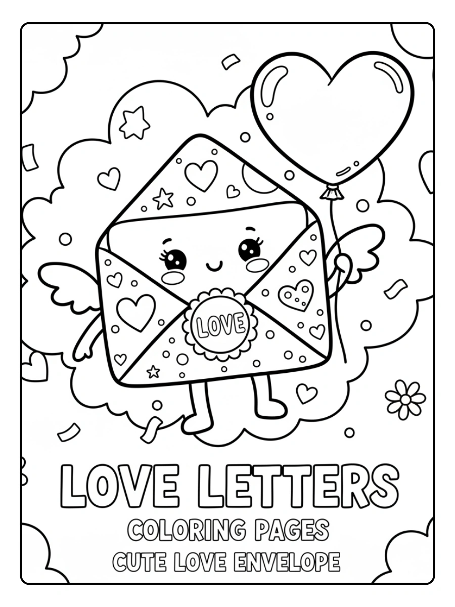Love Letters Coloring Pages – Cute Love Envelope