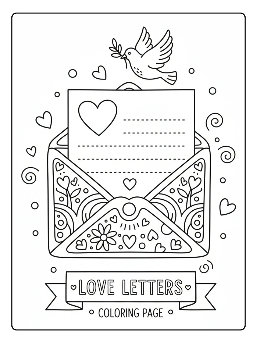 Love Letters Coloring Pages – Heart Envelope Letter
