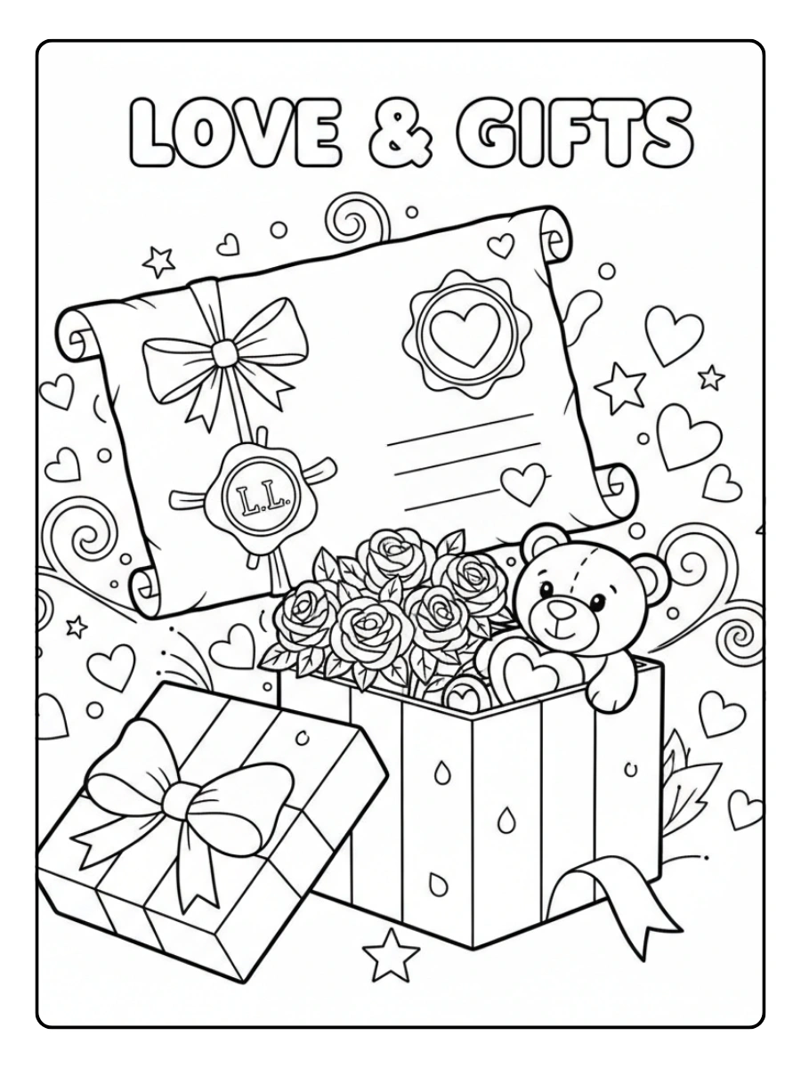 Love Letters Coloring Pages – Love Letter and Gift