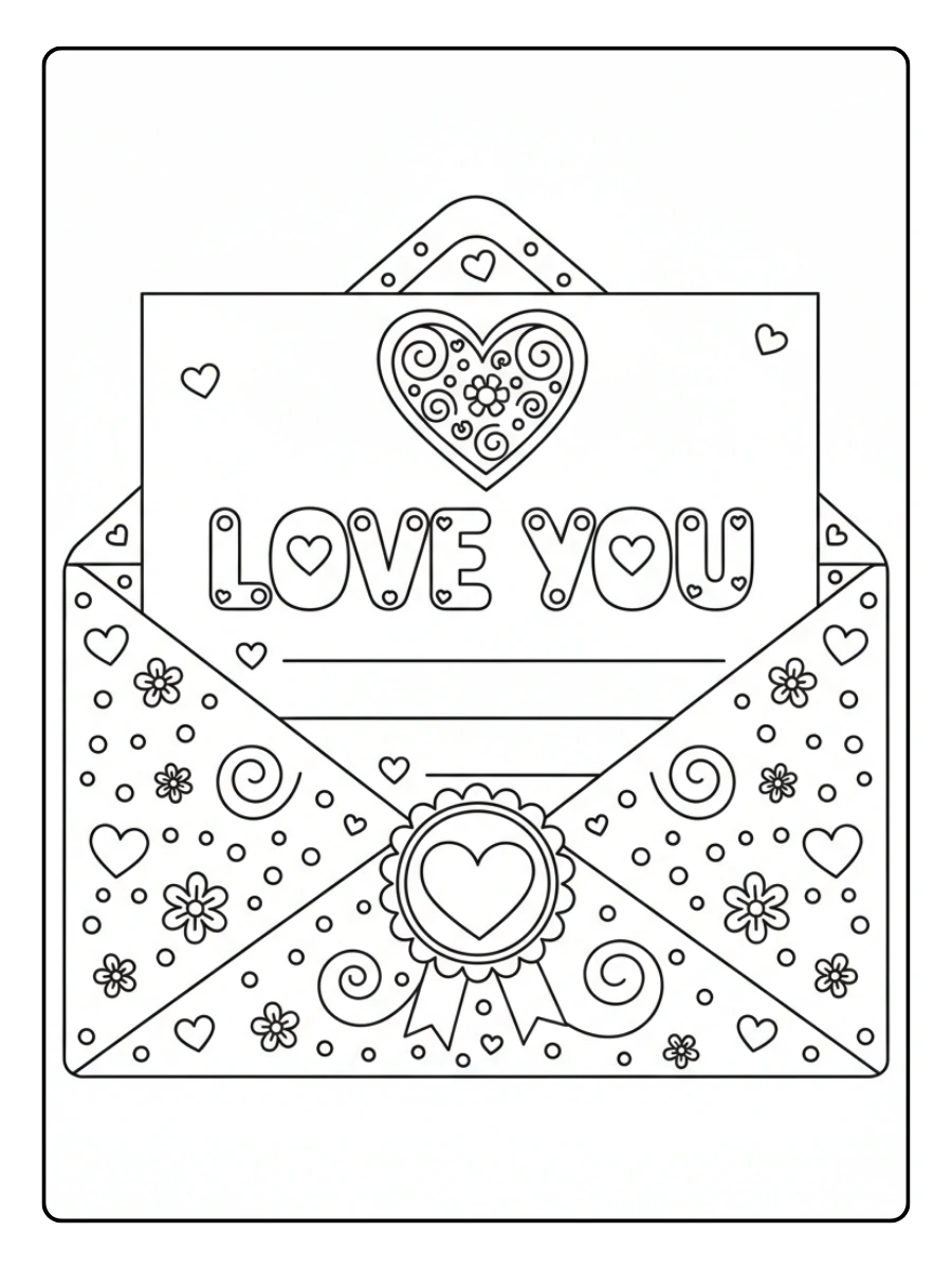 Love Letters Coloring Pages – Love Letter in Envelope