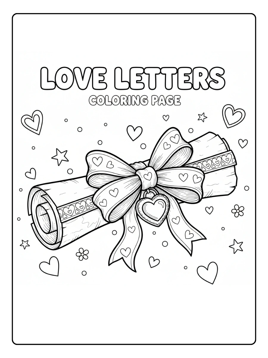 Love Letters Coloring Pages – Love Letter with Bow