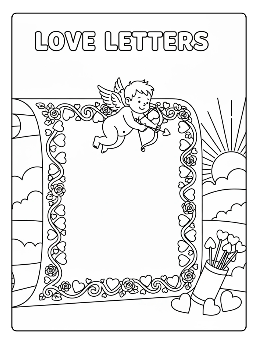 Love Letters Coloring Pages – Love Letter with Cupid