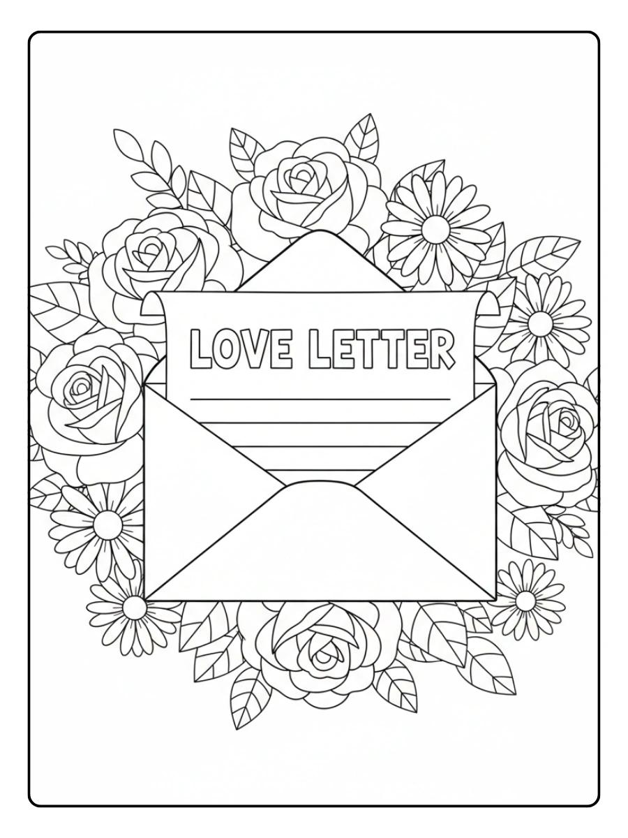 Love Letters Coloring Pages – Love Letter with Flowers