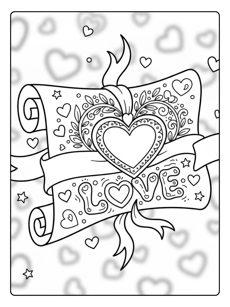 Love Letters Coloring Pages – Love Letter with Ribbon