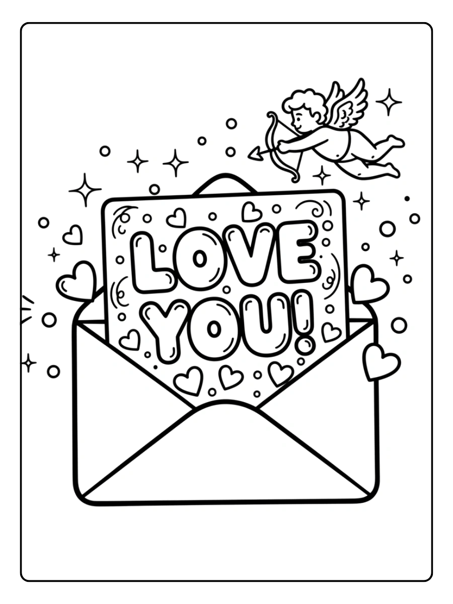 Love Letters Coloring Pages – Love Letter with Sparkles