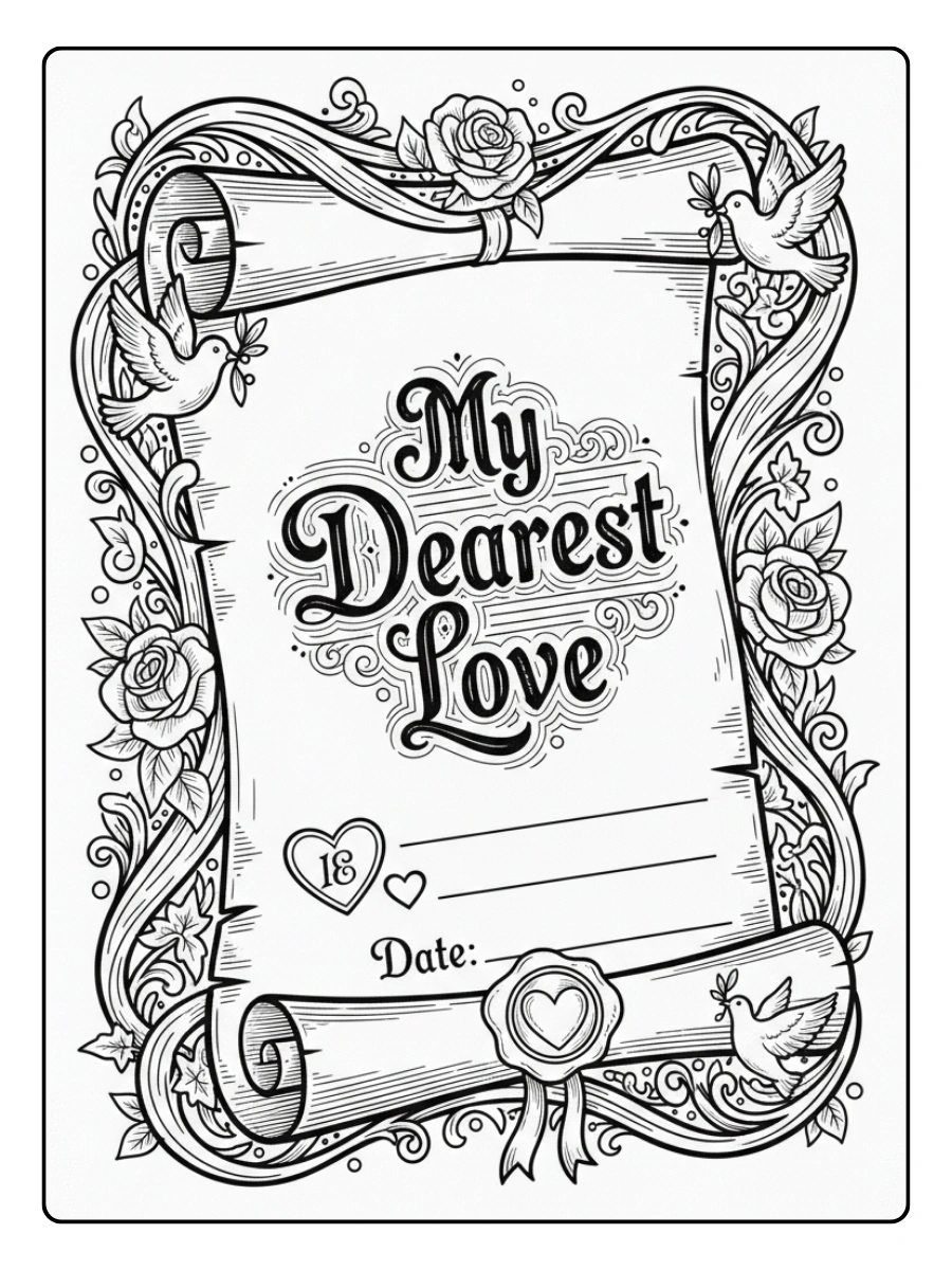 Love Letters Coloring Pages – Romantic Vintage Letter