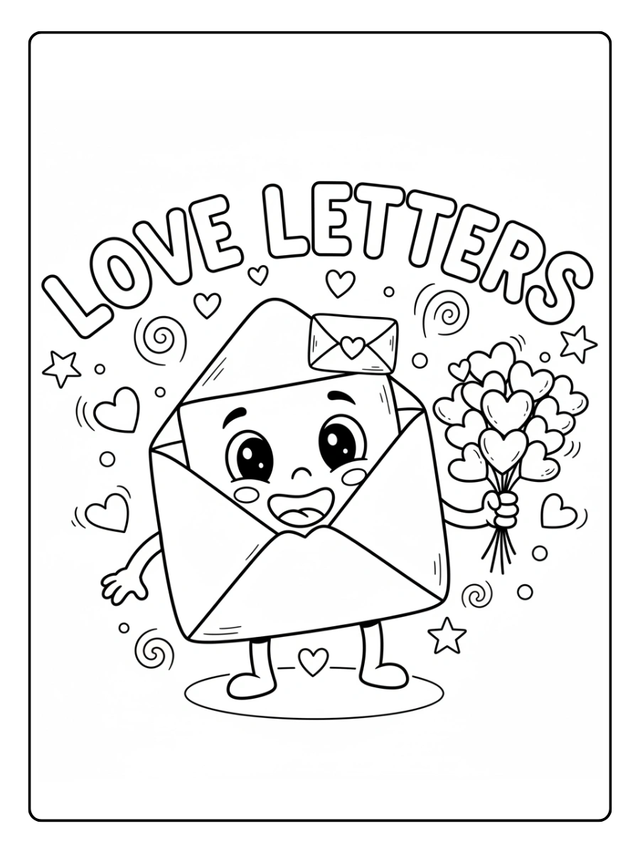 Love Letters Coloring Pages – Smiling Envelope Character