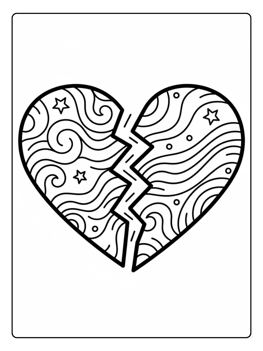 Love Symbols Coloring Pages – Broken Heart