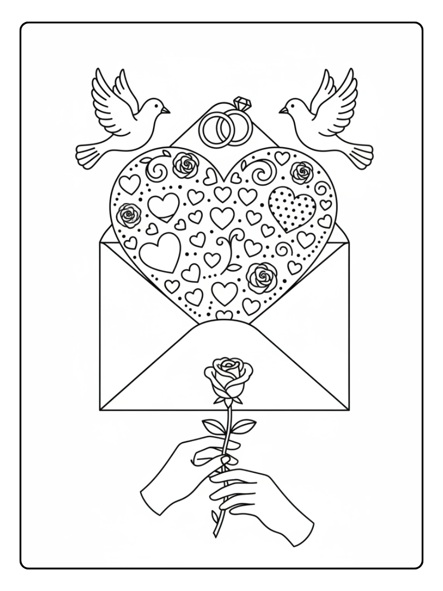 Love Symbols Coloring Pages – Envelope Heart
