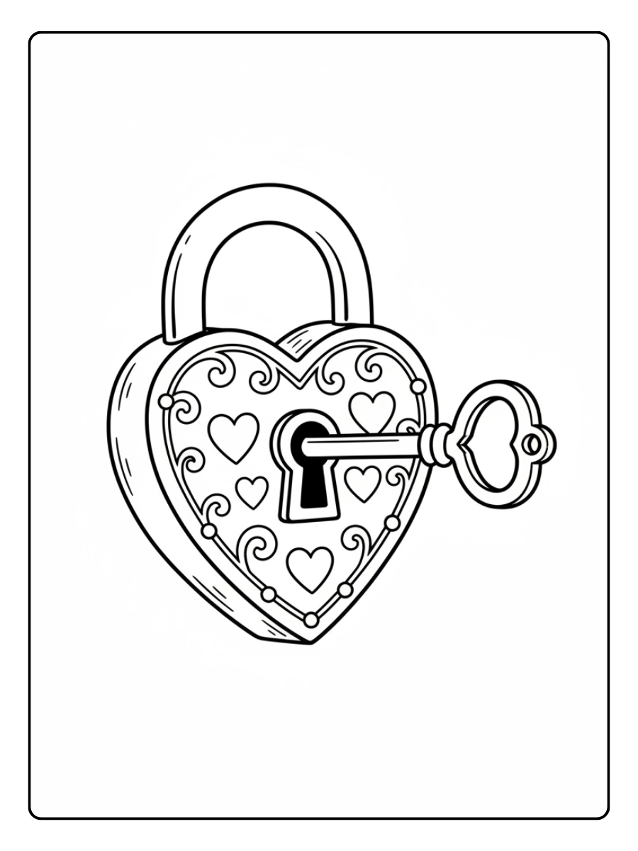 Love Symbols Coloring Pages – Heart Lock
