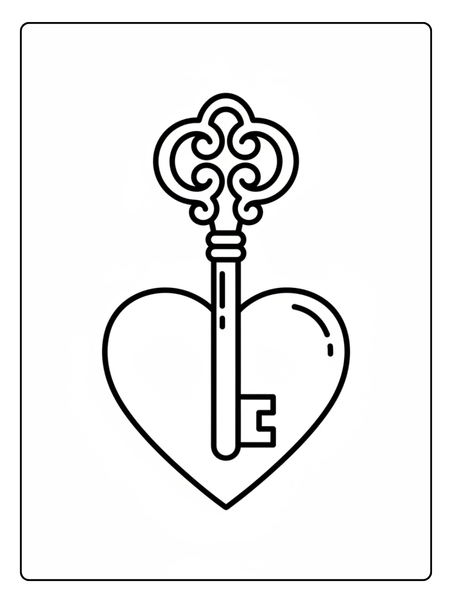 Love Symbols Coloring Pages – Key and Heart