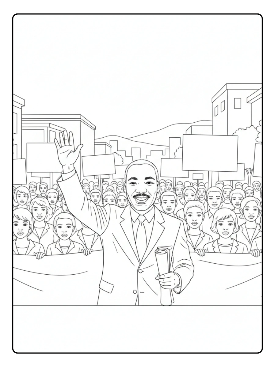 Martin Luther King Coloring Pages – MLK Leading Peaceful Demonstration