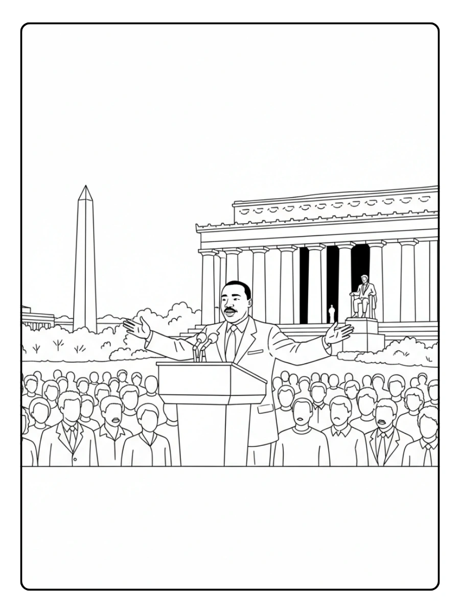 Martin Luther King Coloring Pages – MLK Speaking at Lincoln Memorial