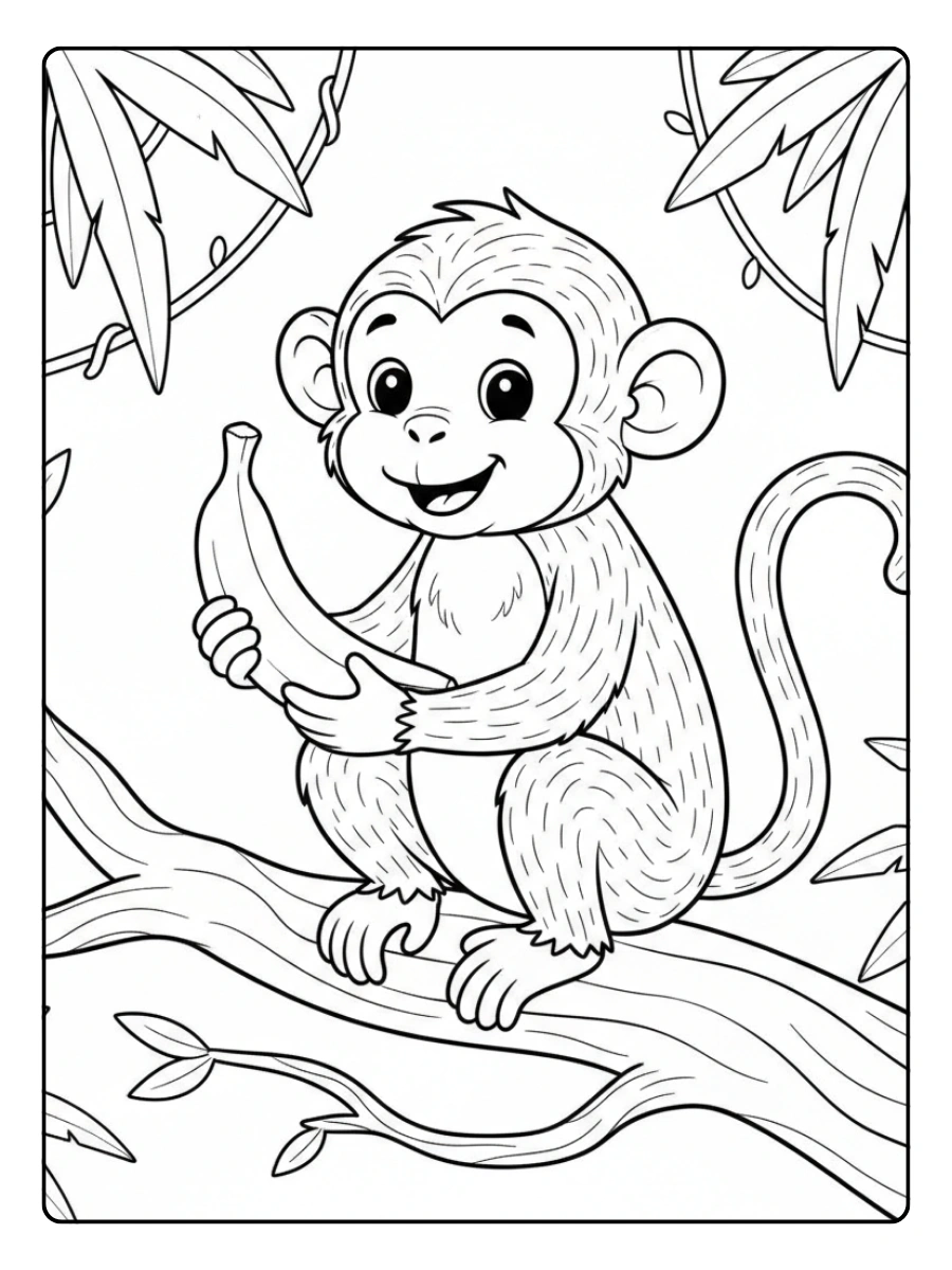 Monkey Coloring Pages – Detailed Monkey Illustration Monkey Coloring Pages – Detailed Monkey Illustration
