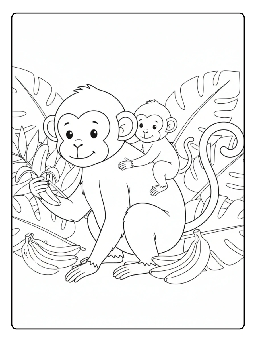 Monkey Coloring Pages – Mama and Baby Monkey Monkey Coloring Pages – Mama and Baby Monkey