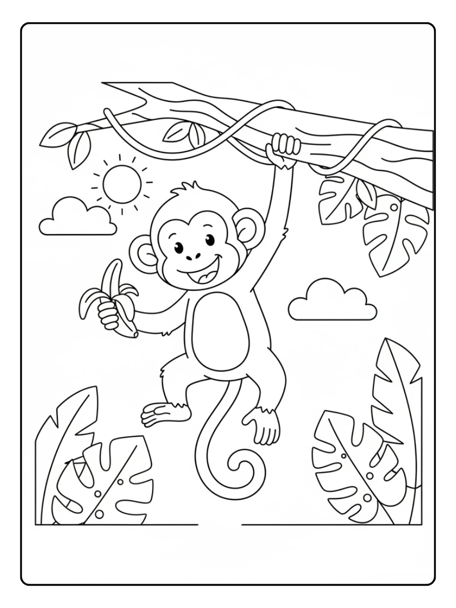 Monkey Coloring Pages – Monkey Hanging by Tail Monkey Coloring Pages – Monkey Hanging by Tail
