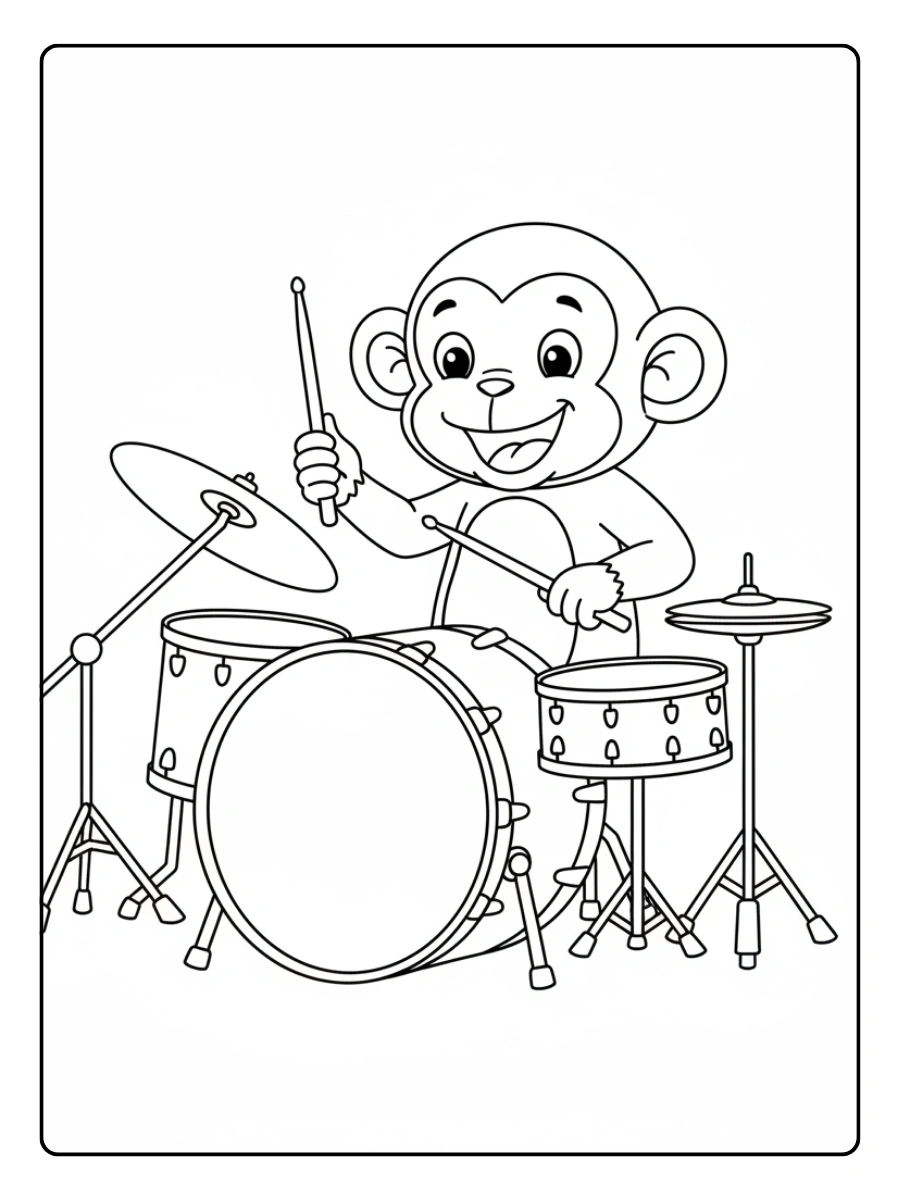 Monkey Coloring Pages – Monkey Playing Drums Monkey Coloring Pages – Monkey Playing Drums