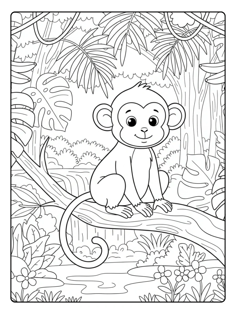 Monkey Coloring Pages – Monkey in Rainforest Monkey Coloring Pages – Monkey in Rainforest