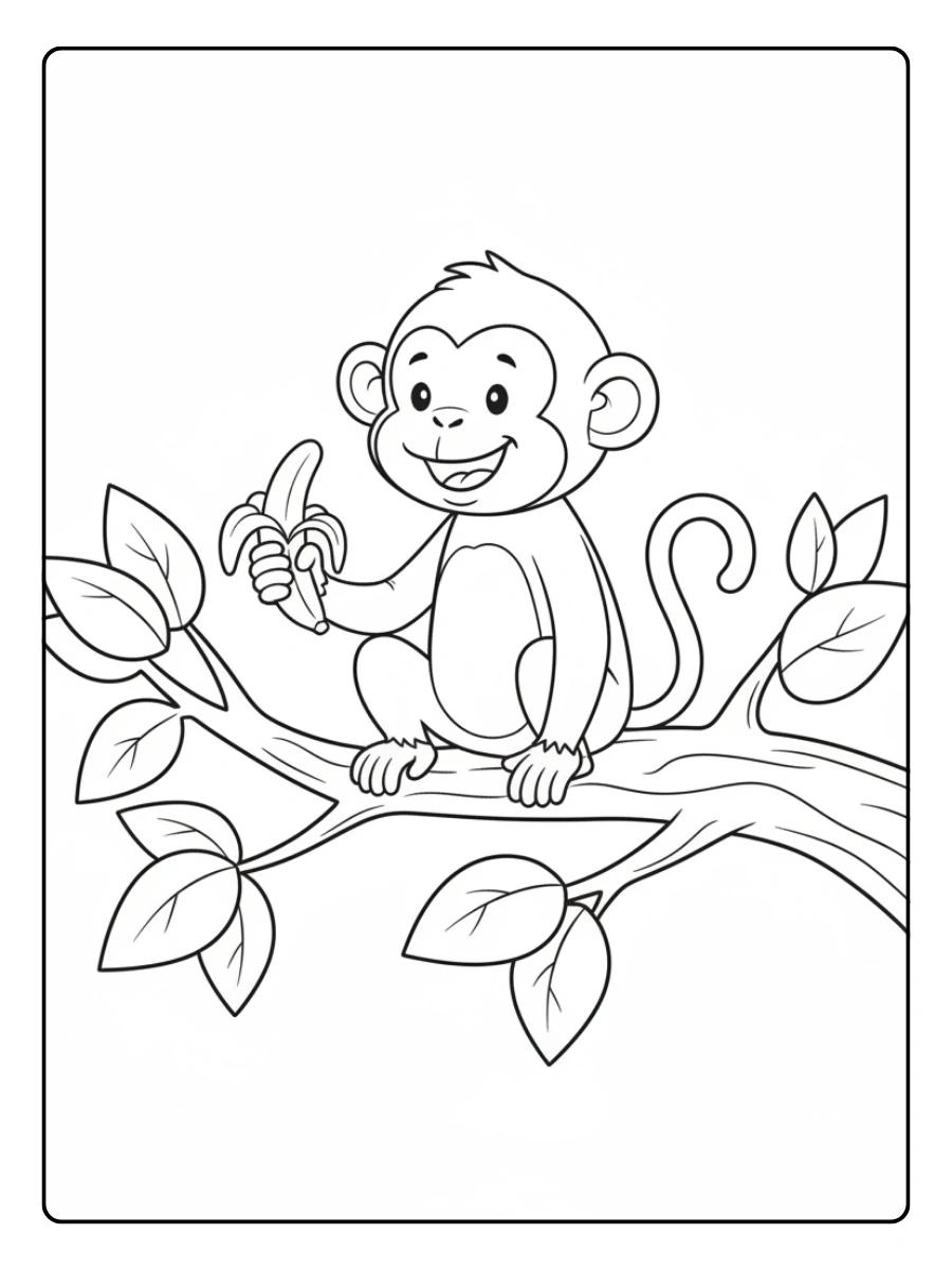 Monkey Coloring Pages – Monkey on Branch Monkey Coloring Pages – Monkey on Branch