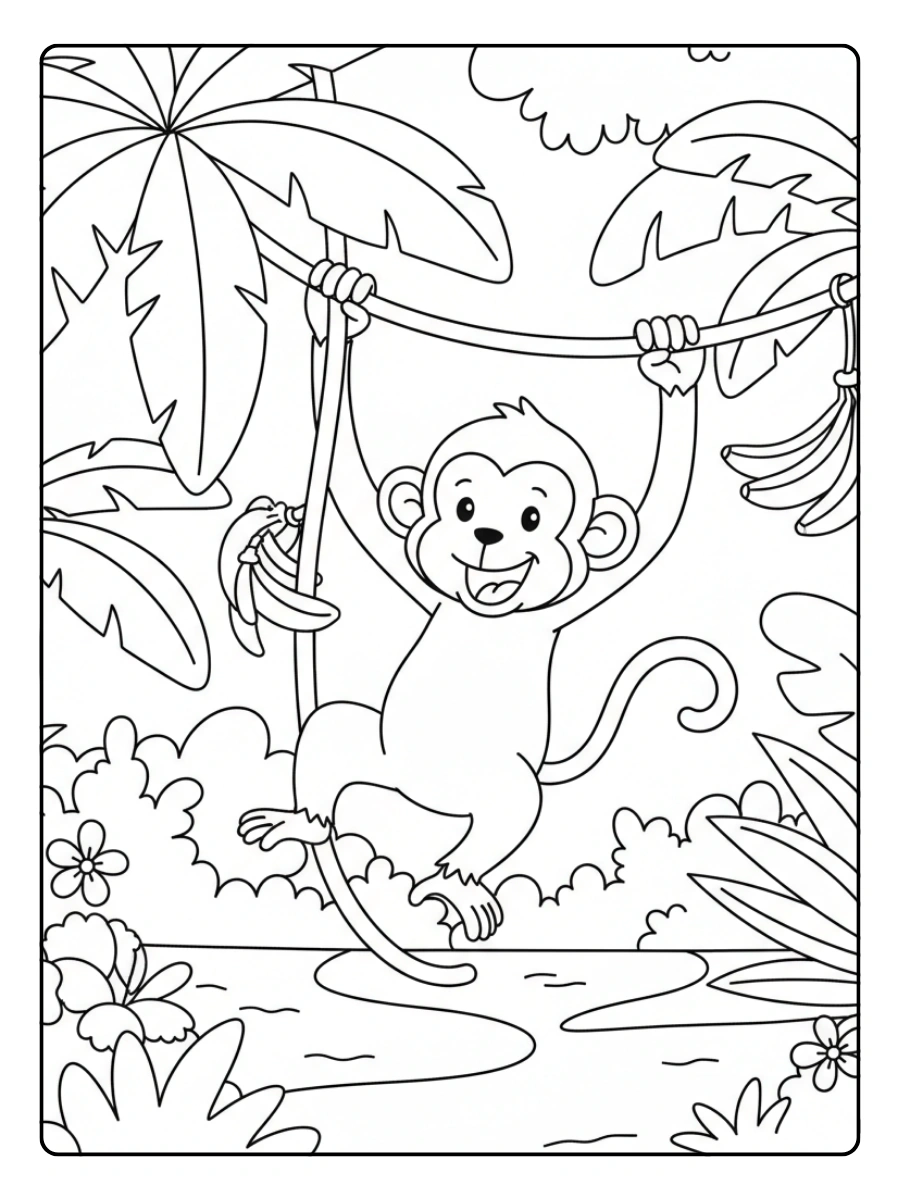 Monkey Coloring Pages – Tropical Monkey Scene Monkey Coloring Pages – Tropical Monkey Scene