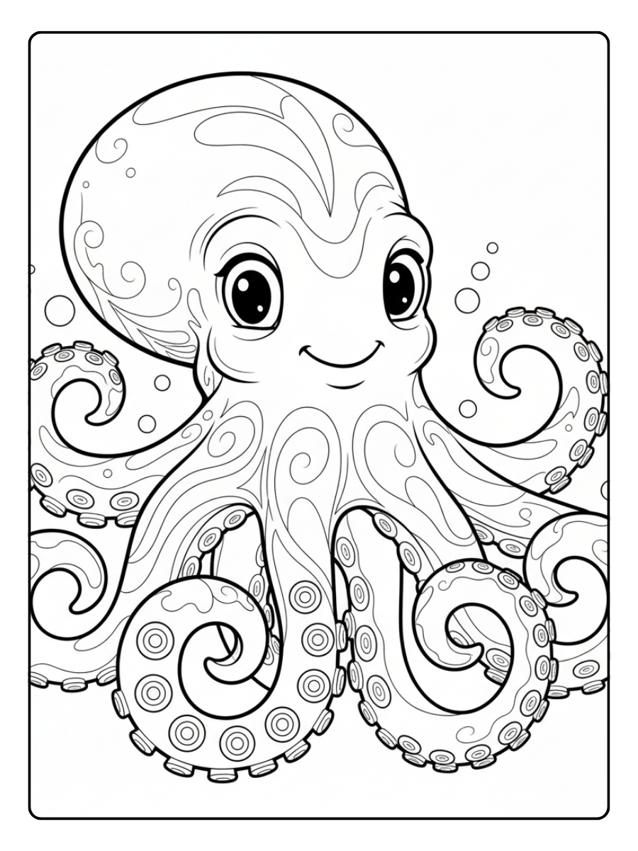 Octopus Coloring Pages – Octopus Close Up View