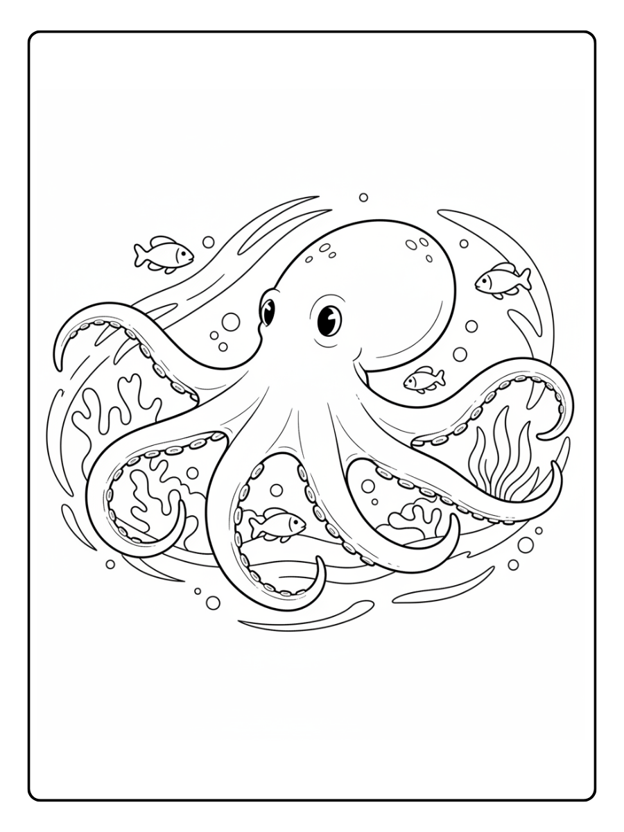 Octopus Coloring Pages – Octopus Swimming Freely