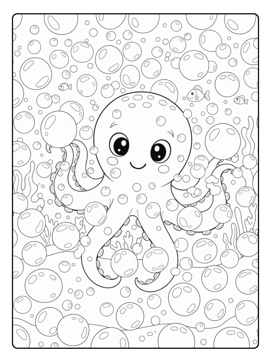 Octopus Coloring Pages – Octopus and Bubbles