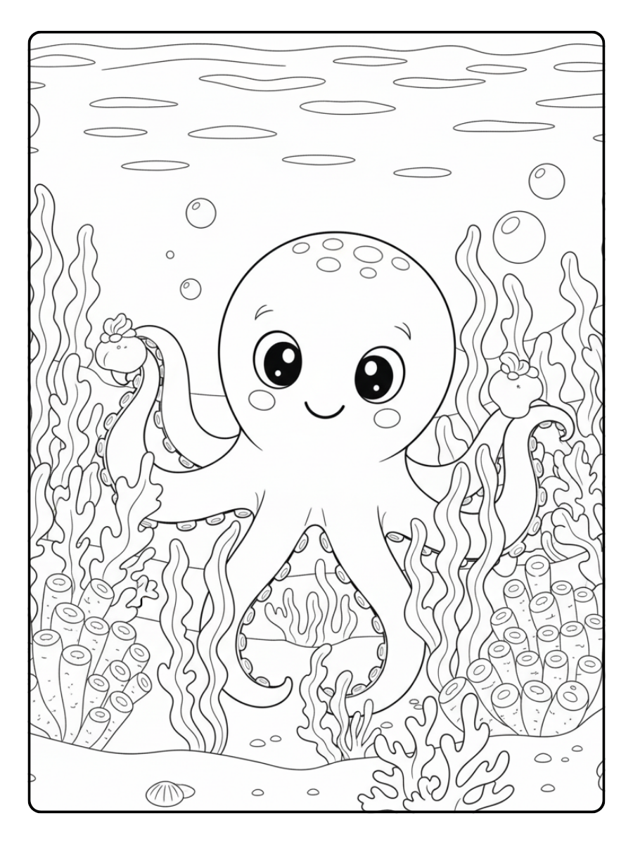 Octopus Coloring Pages – Octopus with Sea Plants