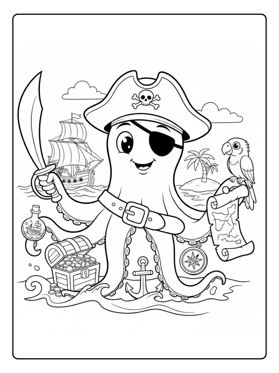 Octopus Coloring Pages – Pirate Octopus Theme