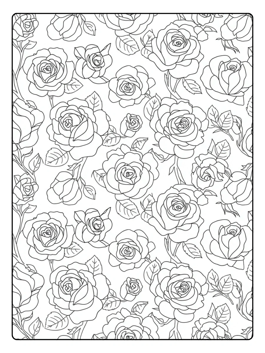 Roses Coloring Pages – Floral Rose Pattern