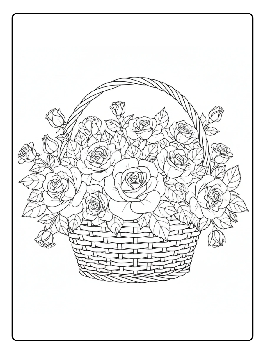Roses Coloring Pages – Rose Basket