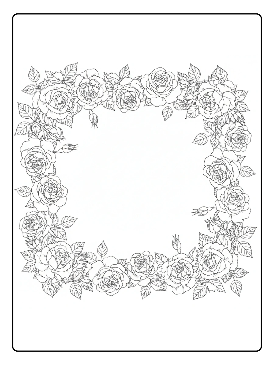 Roses Coloring Pages – Rose Border Frame